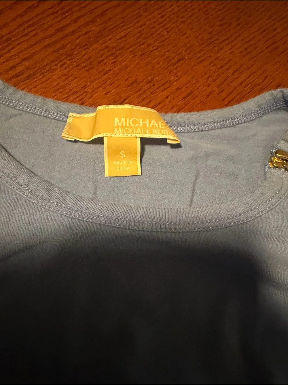 Michael Kors Light Blue Short-Sleeve Crewneck Tee with Shoulder Zip